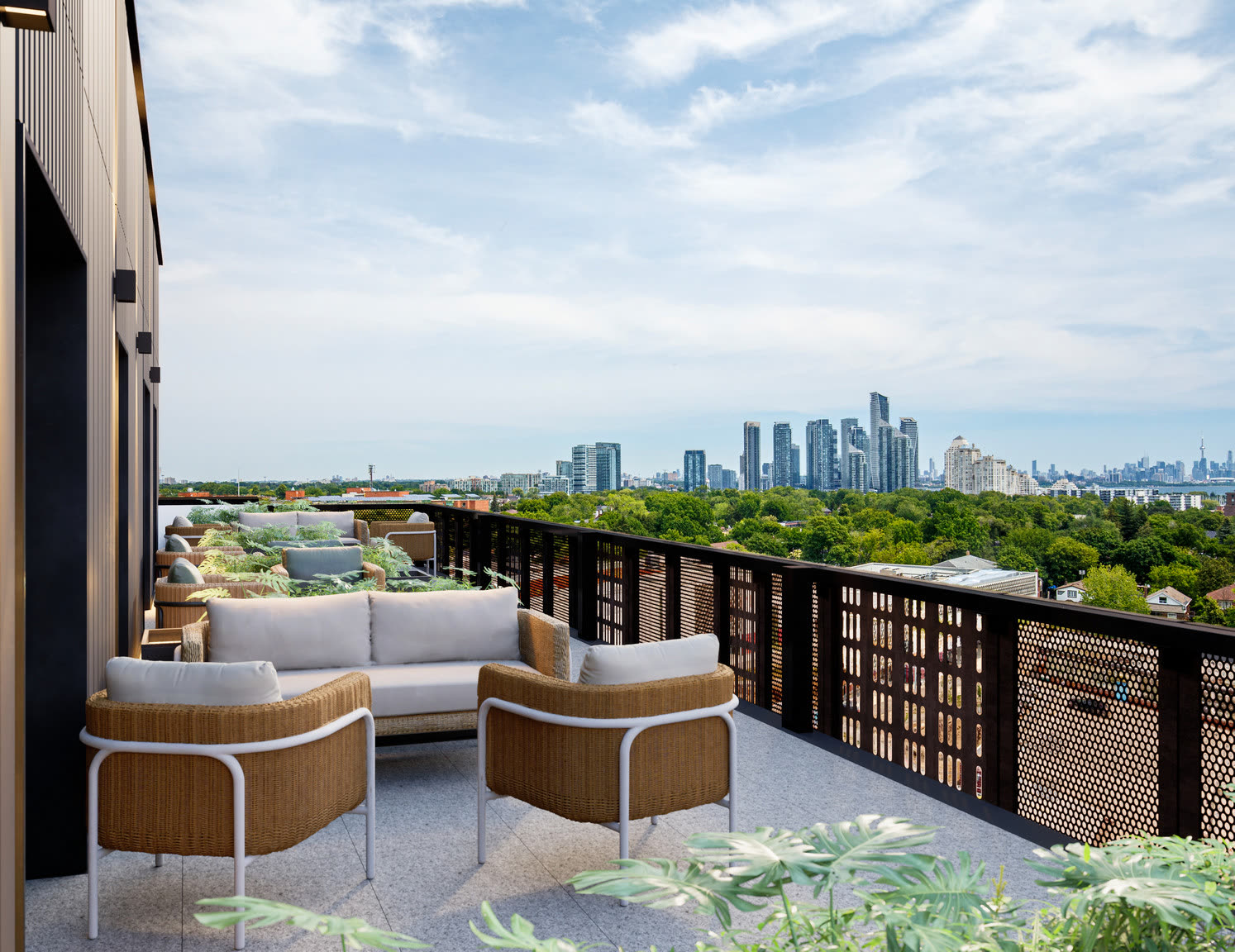 Rendering of the hälsa rooftop terrace overlooking the Toronto skyline